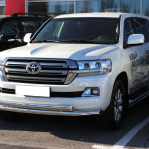 Защита переднего бампера d-76+76х43 радиусная двойная (верхняя труба овальная) (LCN18_4.3EXL)