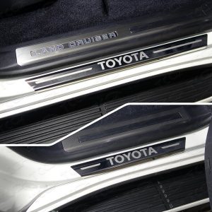 Накладки на пороги с гибом (лист зеркальный надпись Toyota) 4шт для TOYOTA Land Cruiser 200 EXCALIBUR 2017-